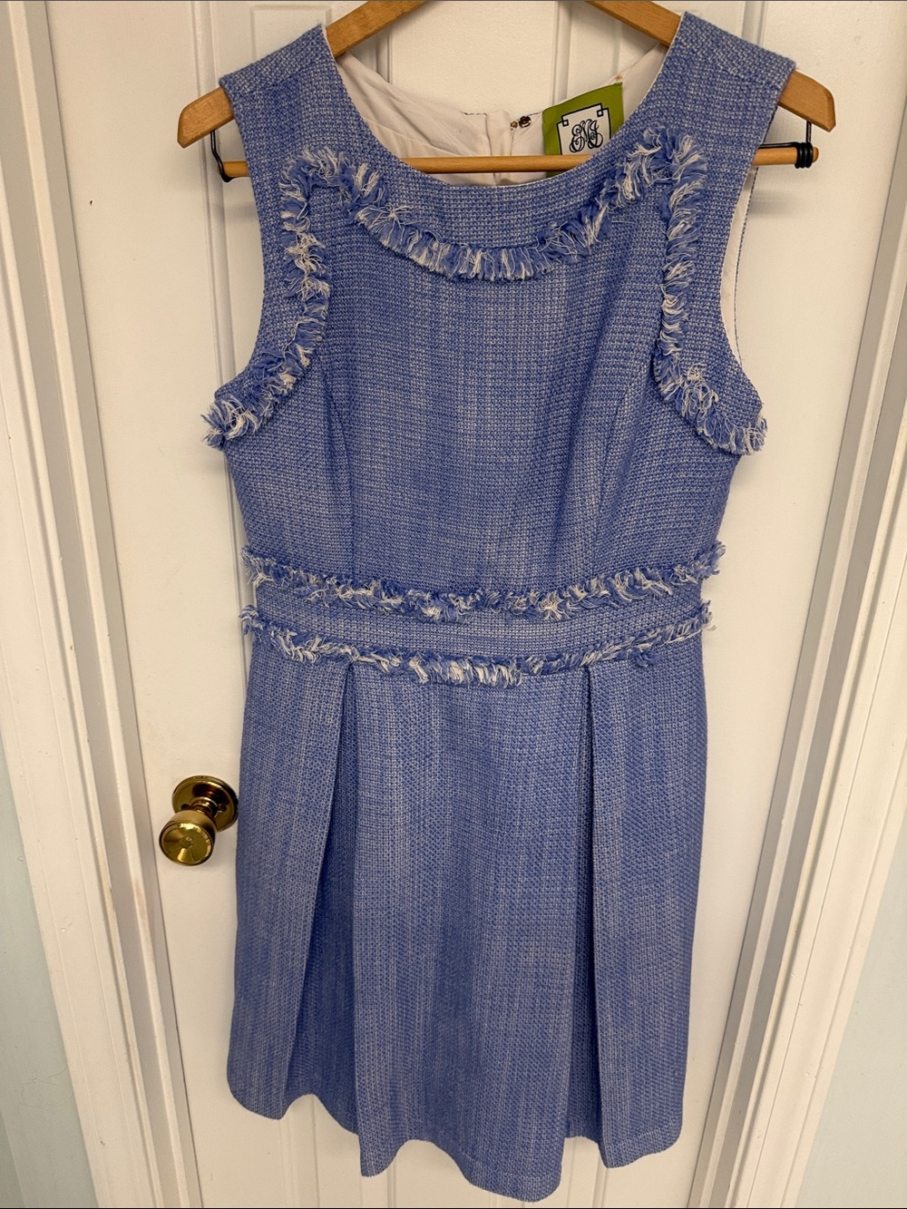 Elizabeth McKay Lavender Blue Fringed Sleeveless Dress size small